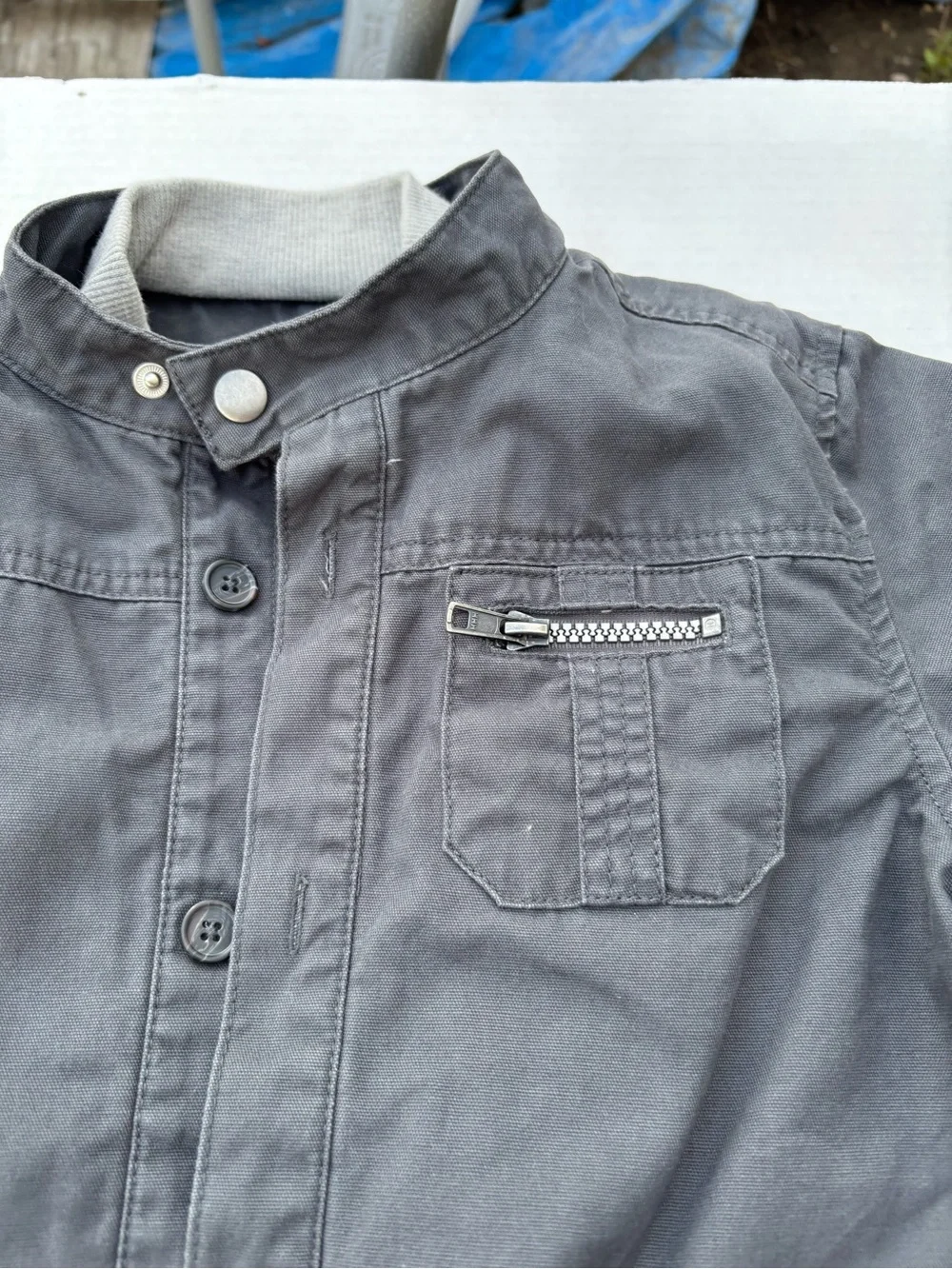 Kids Casual Stand-Collar Raincoat in Dark Gray